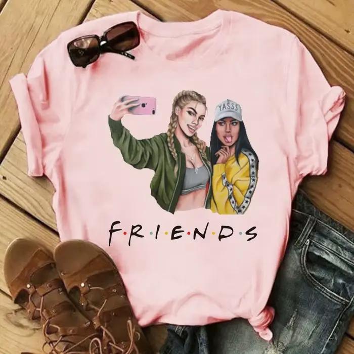 Tričko s okrúhlym výstrihom s potlačou kresleného seriálu Good Friends pre ženy