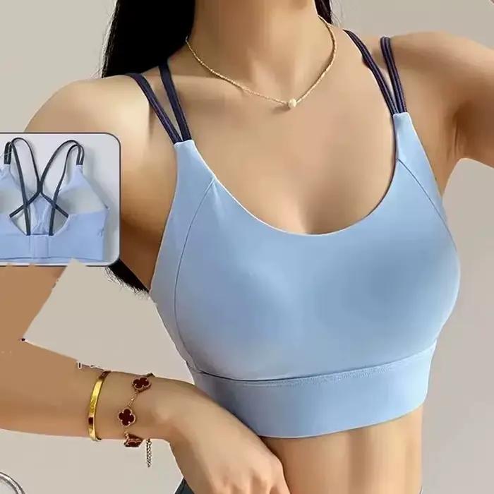 Soutien-gorge de sport de yoga pour femmes, conception de blocage de couleur intégrée avec soutien-gorge de sport à boucle