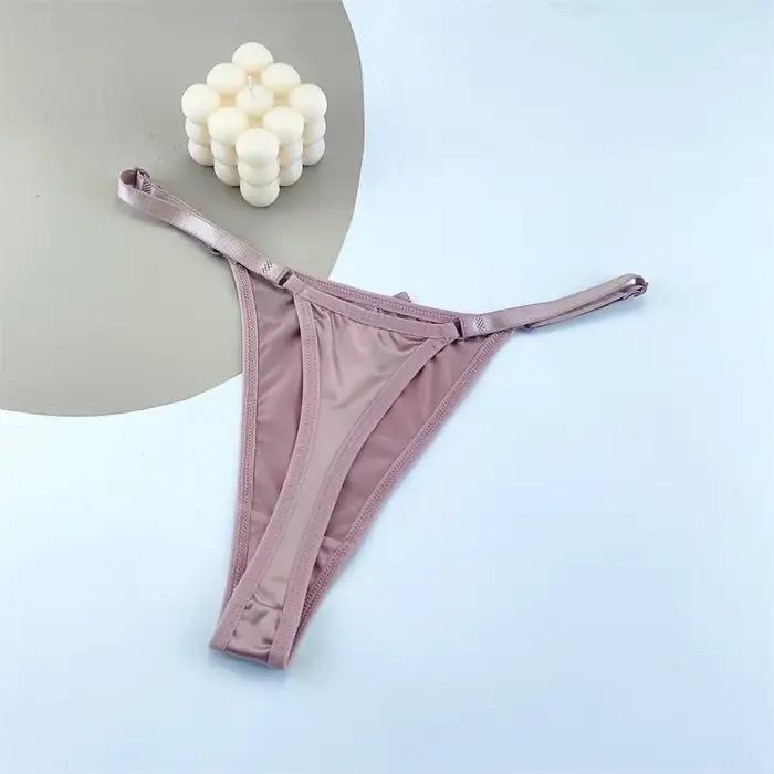 String en Satin réglable pour femmes, 3 pièces, sous-vêtements Sexy, taille basse, dos en T, fesses pêche, tentation, nœud Sexy, Lingerie