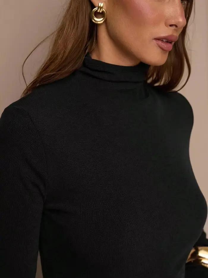 Body sculptant femme style Kim K, col montant, manches longues, coupe string, extensible, moulant, basique, noir, pour superposition