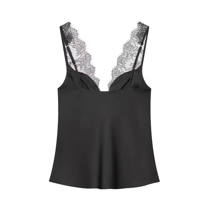 TFMLN femmes dentelle épissure Sexy fronde hauts sans manche 2026 nouvelle mode col en V profond tenue élégante Chic rue vêtements de sport