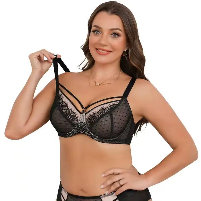 Soutien-gorge Transparent en dentelle, bonnet fin, grande taille, avec bretelles réglables, Push up, anneau en acier, Lingerie Sexy, soutien-gorge Transparent pour femme