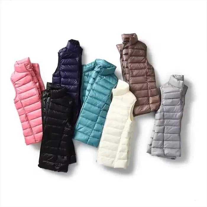 Veste sans manches en polyester drap fin avec duvet de canard blanc pour femmes occasions automne hiver élégance et chaleur