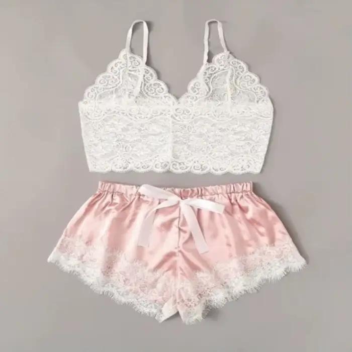 Pyjamas sexy pour femmes 2 pièces haut short ensemble vêtements de nuit vêtements dentelle pyjamas sous-vêtements lingerie