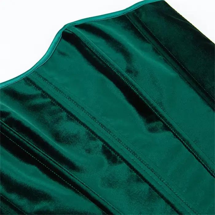Corset victorien vintage pour femme, haut sexy, velours vert noirâtre, fermeture éclair latérale, bustier gothique, corselet à lacets, lingerie