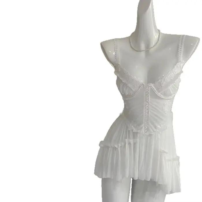Pure Desire – chemise de nuit en dentelle avec bretelles circulaires en fil, Mini jupe, vêtements de nuit respirants et confortables pour la maison, Style féerique