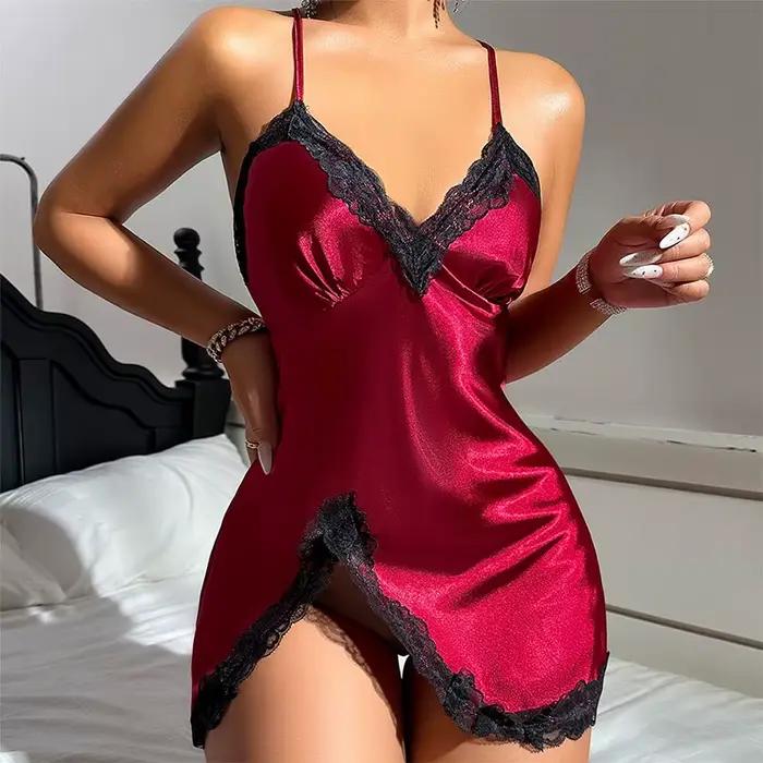 Robe de nuit pour dames, chemise de nuit d'été, Mini chemises de nuit, Lingerie, robe à bretelles en soie, pyjama Sexy pour femmes, col en v, soutien-gorge, vêtements de nuit