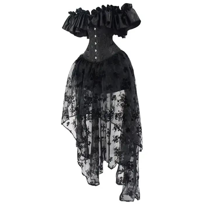 Corset victorien sexy en polyester et élasthanne pour femmes, avec volants, pour occasions spéciales et événements gothiques steampunk