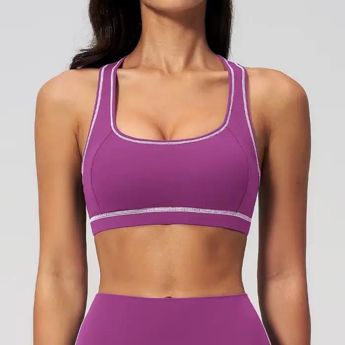 Soutien-gorge de sport brossé pour femme avec dos nageur, débardeur de yoga, vêtements de sport pour activités de plein air et course à pied