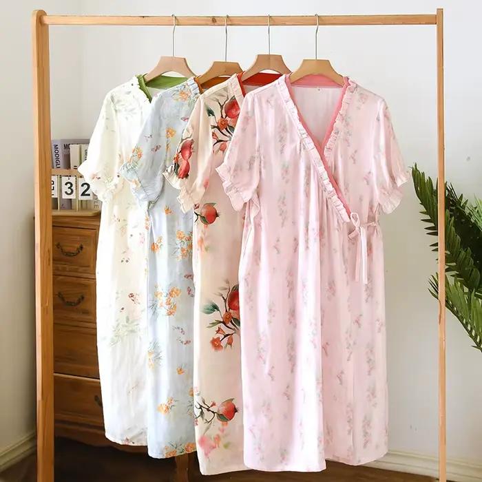 Dámska nočná košeľa v štýle kimono z bambusovej tkaniny na jar a leto