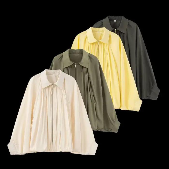 KONDALA High Street Saténová Bomber Bunda pre ženy dlhé lampiónové rukávy zips oversized bundy móda 2025