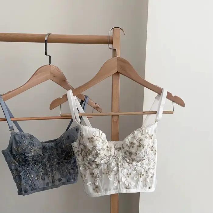 Soutien-gorge brodé 3D sexy en dentelle, corset à baleines, avec fermeture élargie et armature en acier, qui rehausse et absorbe la transpiration, sous-vêtement