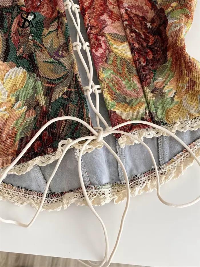 SINGREINY France Vintage bretelles Lingerie hauts sans manches à lacets dos nu Mini Camisole 2025 dames mince Sexy imprimé Corset
