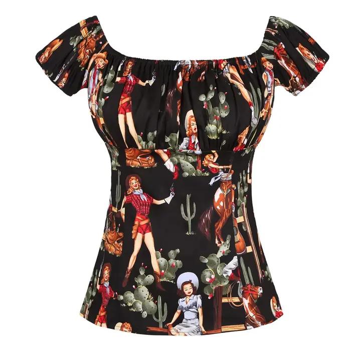 SISHION 2026 Vintage bavlnené tričká s potlačou pre ženy 50. a 60. roky WS0004 Rockabilly Výstrih do V Camisetas Topy ležérne