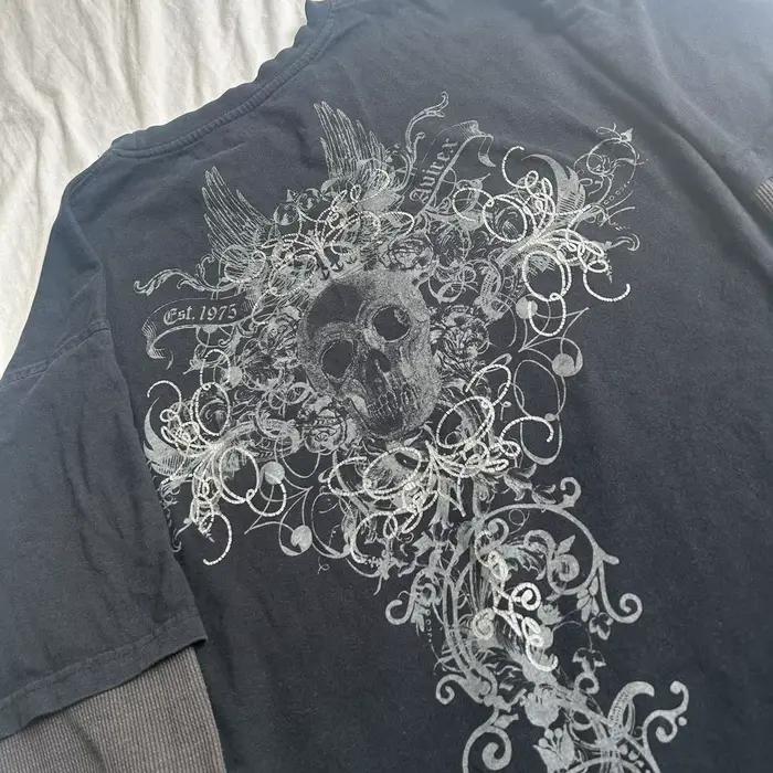 Tričko s dlhým rukávom s potlačou vintage lebky