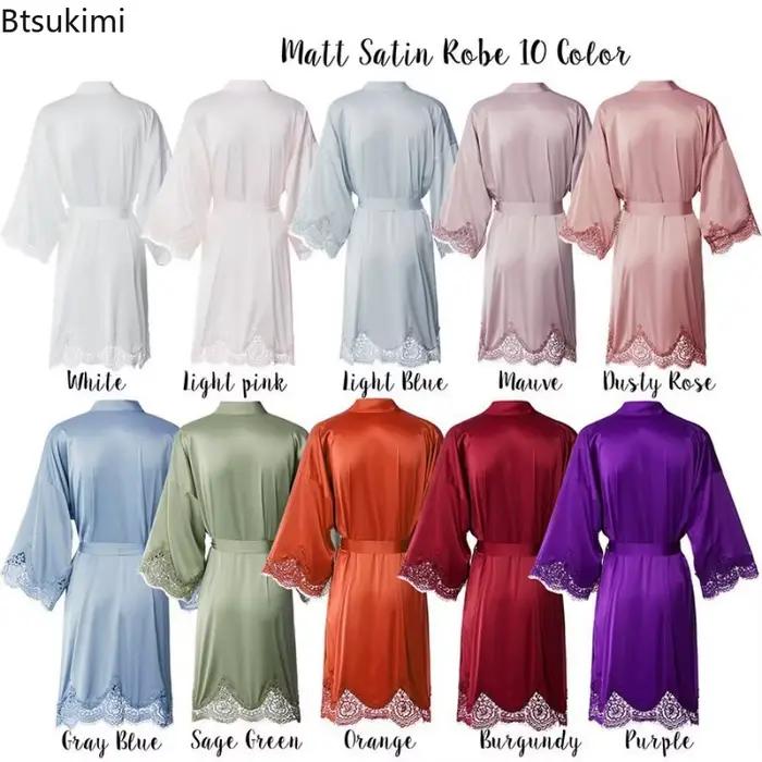 Peignoirs pour femmes, pyjama, couleur unie, dentelle, robes de mariée, demoiselles d'honneur, robes Kimono, amples, en Satin de soie, vêtements de maison