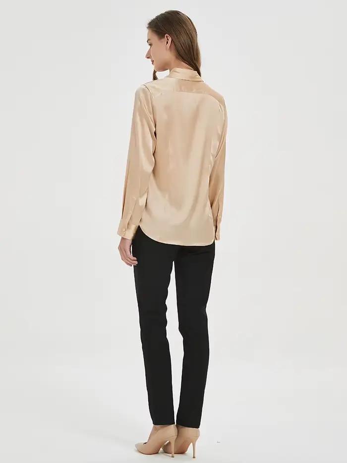 Dámska hodvábna blúzka 93% hodváb 7% elastan základná jednofarebná s golierom Chic Blouse jar 2025