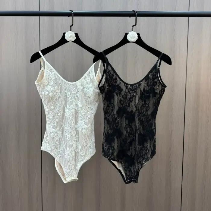 Hottie Style Sexy dentelle body Vintage Sexy voir à travers dos nu Spaghetti sangle combinaison femme fronde coupe ajustée barboteuses combishort