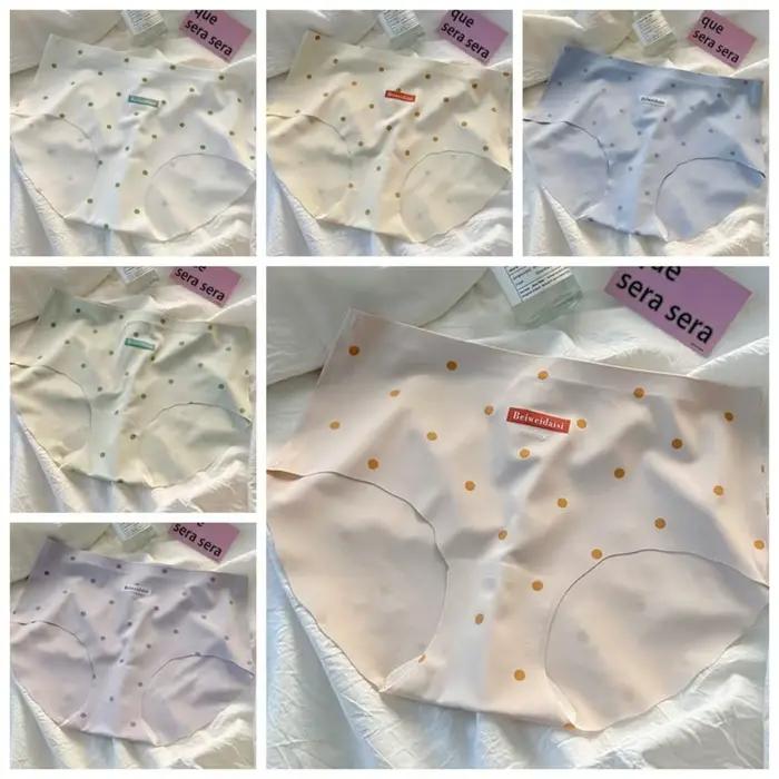 Culottes de lingerie en soie glacée, taille mi-haute, douces pour la peau, à pois, sans couture, pour femme et jeune fille