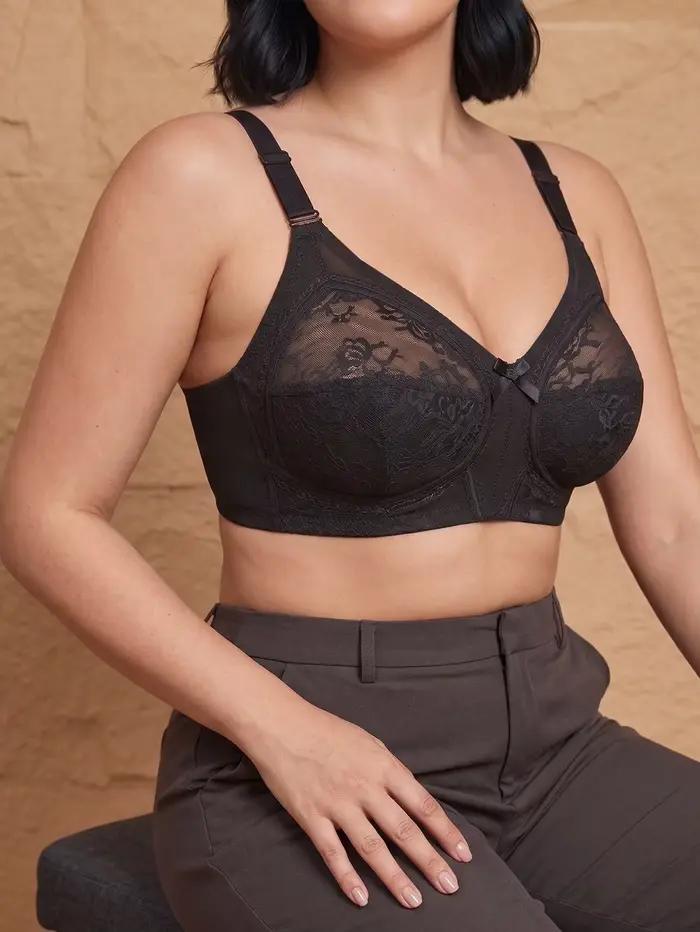 Soutien-gorge sans armatures en dentelle et maille pour femmes grandes tailles, couvrant entièrement, anti-affaissement, avec soutien latéral, bretelles ajustables, confortable