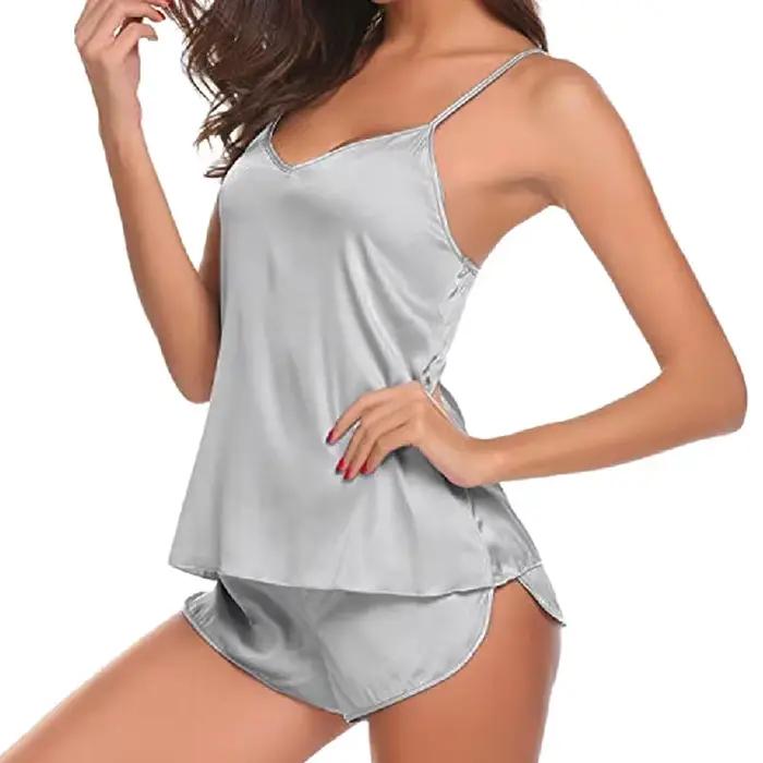 Ensemble pyjama sexy pour femmes, hauts sans manches spaghetti + short, costume de maison, camisole d'été, col en V, vêtements de nuit pour femmes occasions spéciales