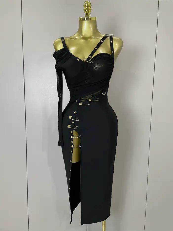 Robe chic et élégante en polyester et élasthanne pour femmes, style sexy et club, pour soirées et événements nocturnes