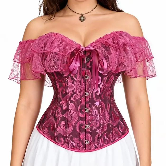 Corsets élégants en Jacquard jaune et dentelle, à volants désossés, haut Sexy, surbuste, vêtements Vintage, Bustier gothique pour femmes victoriennes y2k