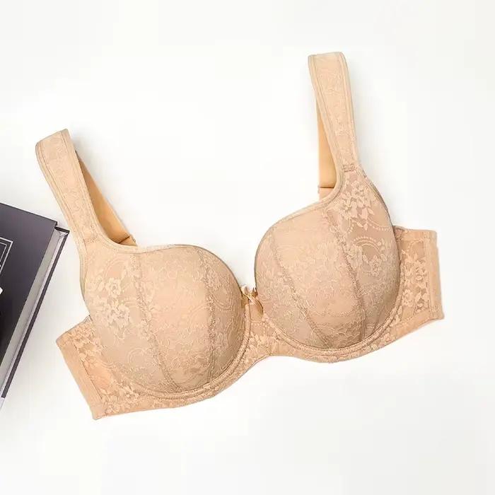 Soutien-gorge push-up en dentelle à couvrance totale pour femme, confortable, sans traces, anti-affaissement, bretelles larges, brodé, avec armatures, 75-95D E F G