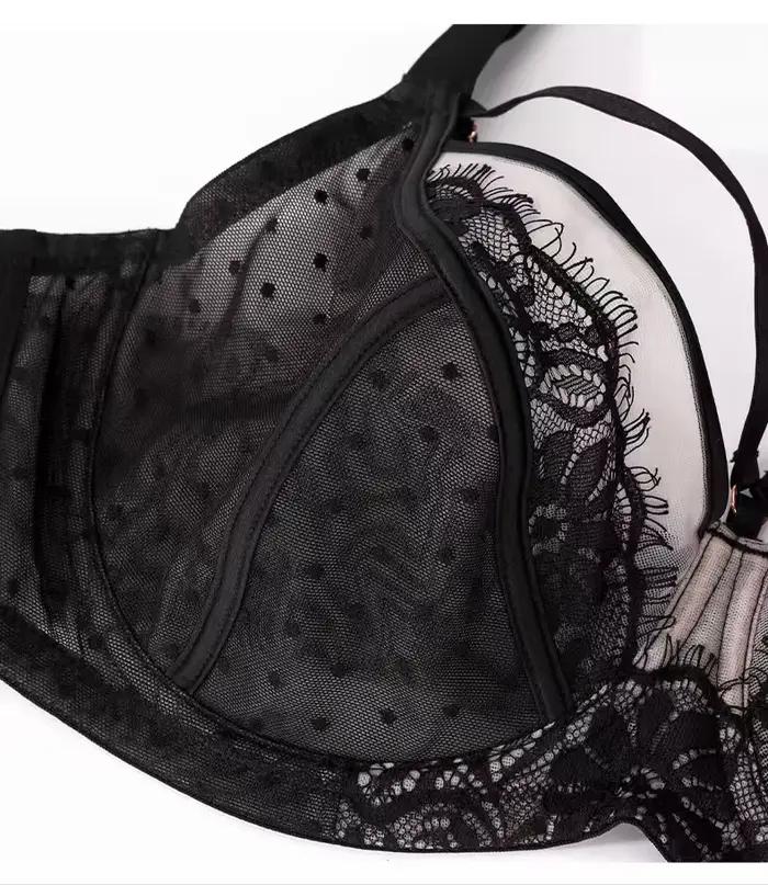 Soutien-gorge Transparent en dentelle, bonnet fin, grande taille, avec bretelles réglables, Push up, anneau en acier, Lingerie Sexy, soutien-gorge Transparent pour femme