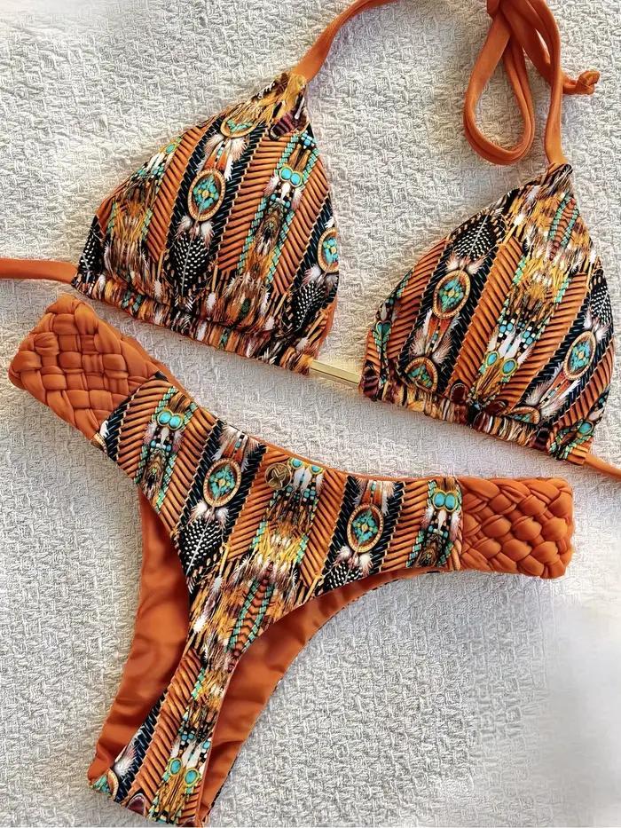 RUOTONSEPT potlačený bikini s viazaním na krk