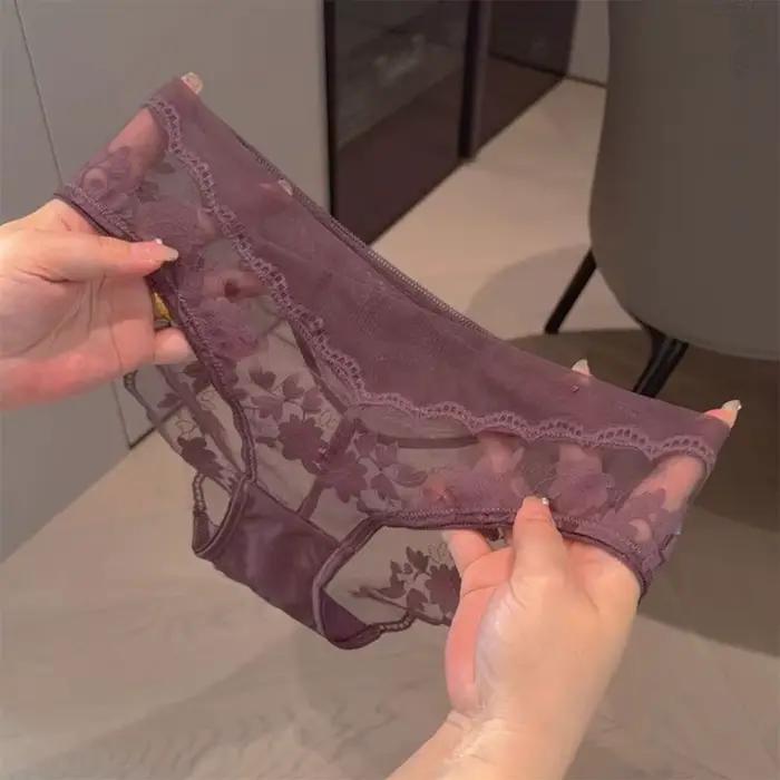 Culottes en dentelle transparente à fleurs, respirantes, taille basse, style français, pour femme