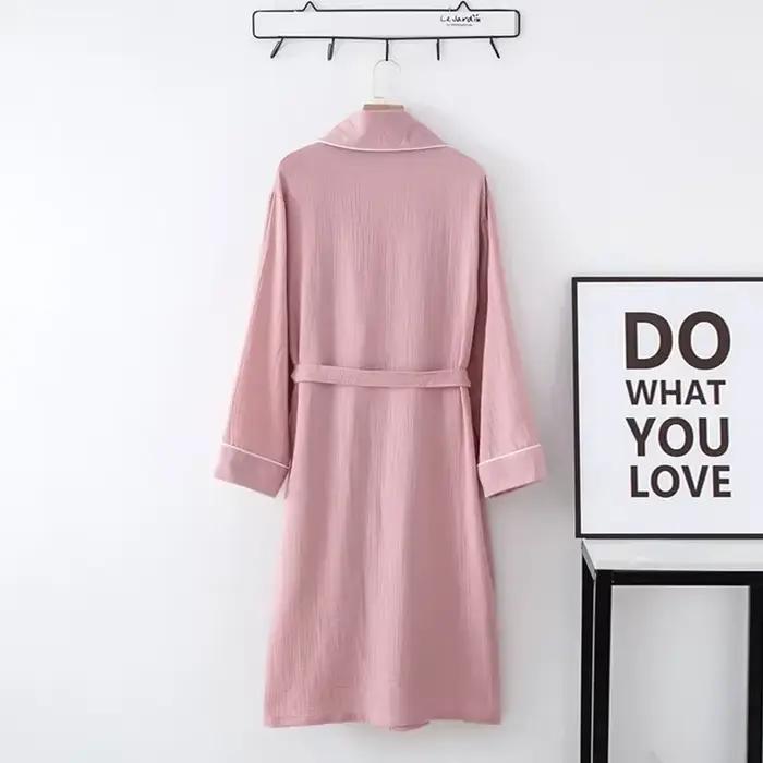 Chemise de nuit en coton pour couple, cardigan à manches longues, au-dessus du genou, peignoir pour hommes et femmes avec ceinture, chemise de nuit pour la maison, hôtel, grande taille
