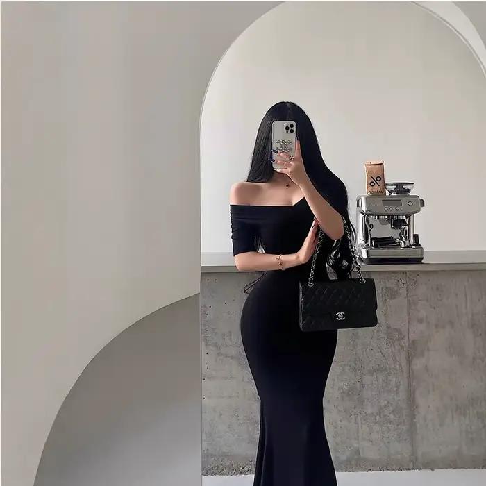 Kardashian Sexy manches courtes col en v minceur robe sirène longueur au sol portefeuille robe moulante femmes robe longue noire