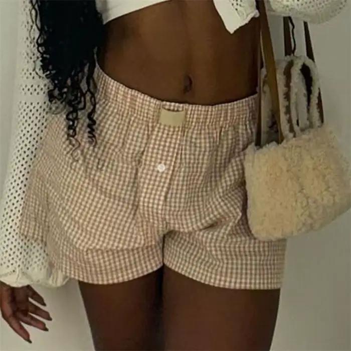 Short de pyjama Y2k pour femmes, mignon Plaid, pantalon court en flanelle, short de sommeil, bas, taille élastique, Baggy, boxeurs, survêtement