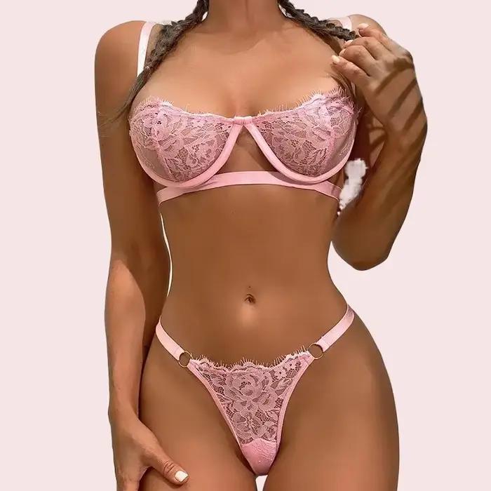 Ensemble soutien-gorge et culotte érotique Sexy pour femme, sous-vêtements transparents en dentelle, broderie féerique, Kit de soutien-gorge délicat, Push Up, ensemble Breves