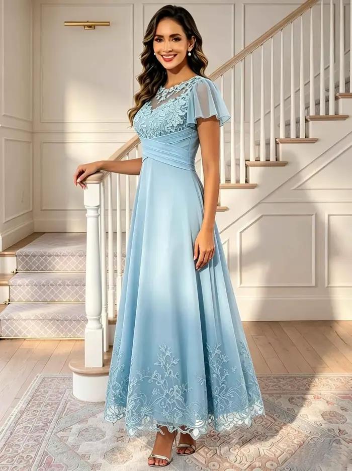 Robes de soirée personnalisées pour la mère de la mariée, avec corset et appliques en dentelle, pour invitées de mariage, robe formelle à manches courtes