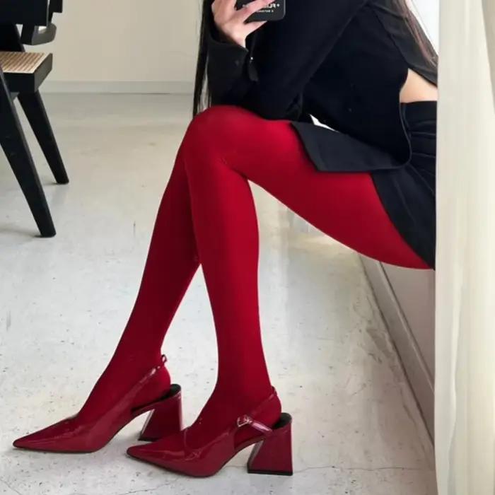 Collants transparents rouges pour femmes, lingerie mince, collants d'hiver, leggings en dentelle, corsage, chaussettes sexy pour dames, nouveau