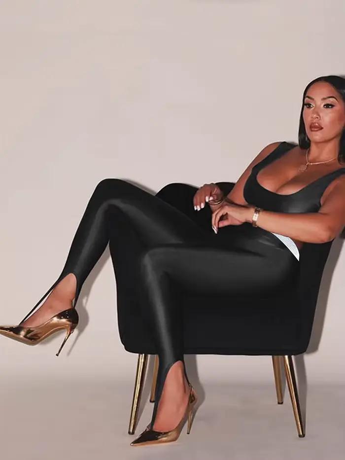 Kórejský módny čierny vysoký pás Y2K ženské nohavice s flitrami ležérne Club Leggings dlhé zimné 2025