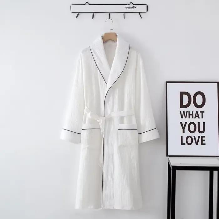Chemise de nuit en coton pour couple, cardigan à manches longues, au-dessus du genou, peignoir pour hommes et femmes avec ceinture, chemise de nuit pour la maison, hôtel, grande taille