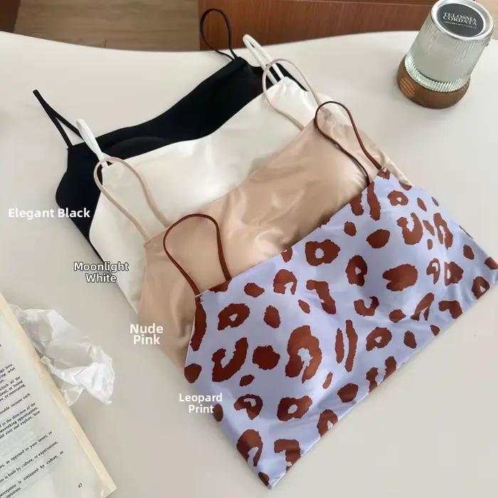 Soutien-gorge sans fil en satin à fines bretelles, imprimé léopard, col bateau, pour femme, antichoc, anti-affaissement, sans couture, sport