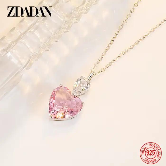 ZDADAN 925 strieborný ružový zirkónový náhrdelník reťaze pre ženy módne šperky