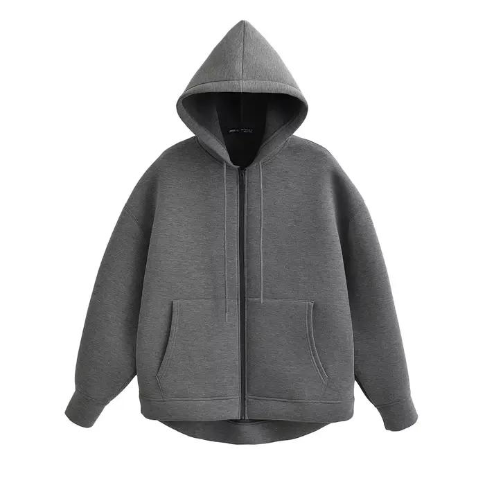 HH jesenná dámska voľná mikina s kapucňou oversized na zips pevný kabát do kancelárie