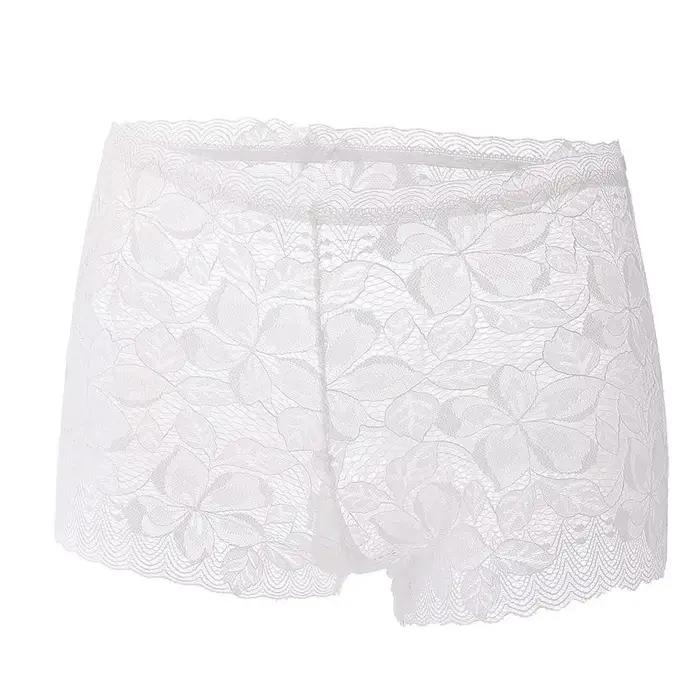 Taille moyenne dentelle maille florale évider culotte coton entrejambe mince femmes Anti-éblouissement pantalons de sécurité slips sans couture