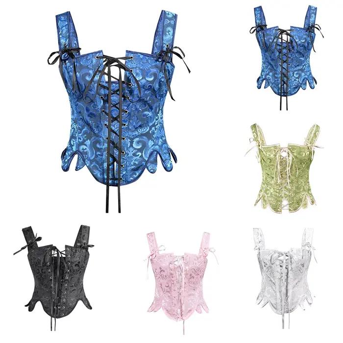Steampunk korzety pre ženy Sexy ramienka so šnurovaním Žakárový top bustier na zoštíhlenie pásu Tvarovanie postavy Dámsky viktoriánsky korzet