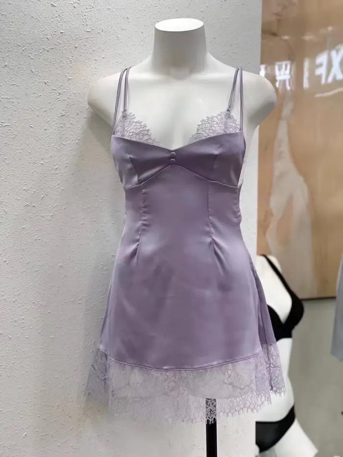 Chemise de nuit sexy en dentelle pour femmes, lingerie pour femmes, vêtements de nuit, décolleté en V profond