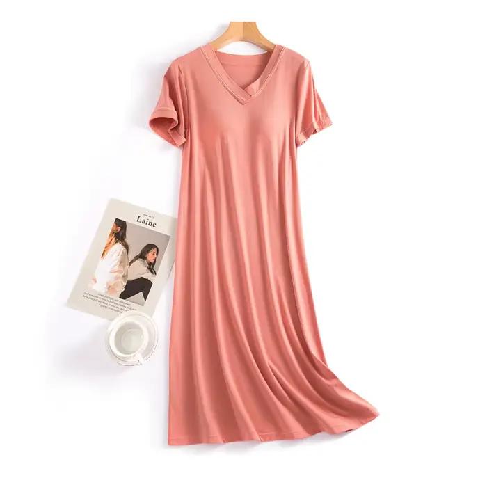 Modal Cotton Soft Night Dress Women Short Sleeve Bra Padded Casual Nightgowns Female Sleepwear For Sleeping Nightshirt M-3XL