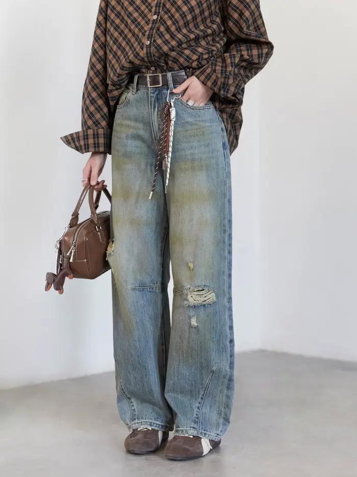 CHIC VEN retro dámske džínsy voľné ležérne nové vysoký pás široké nohavice Denim