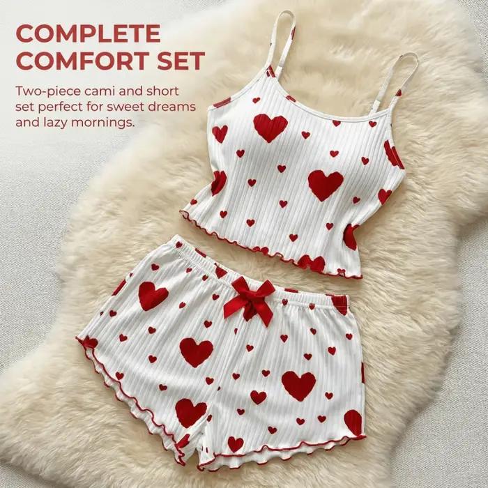 Pyjama féminin en coton avec motif cœur pour femmes, confortable et élégant, idéal pour les nuits de printemps et les occasions spéciales