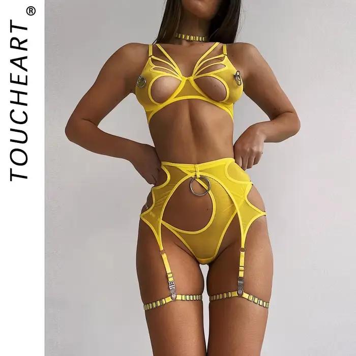 Lingerieset-Ensemble de soutien-gorge sexy pour femmes, sous-vêtements féminins, soutiens-gorge minimalistes, ensembles de lingerie, jarretière et bas