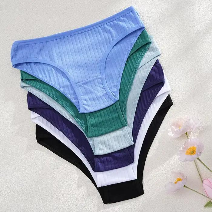 4 kusov/sada ženské bavlnené nohavičky Sexy mäkké pruhované šortky 12 farieb jednofarebné slipy pre ženy pohodlné Stretch Lingerie M-XL